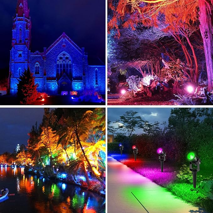 T-SUNUS Halloween Color Changing Solar Spot Lights Metal, RGB LED Landscape Spotlights IP65 Waterproof Spotlight 2-in-1 for Outdoor Uplighting Garden Pathway Christmas Trees Flag Pond Yard
