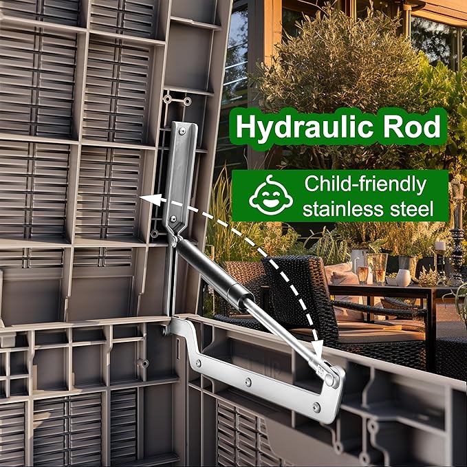 100 Gallon Outdoor Deck Box,Storage Lockable Waterproof Patio Furniture,Garden Tools,Cushions,Pool Accessories Outside Storage Resin Box(Grey)