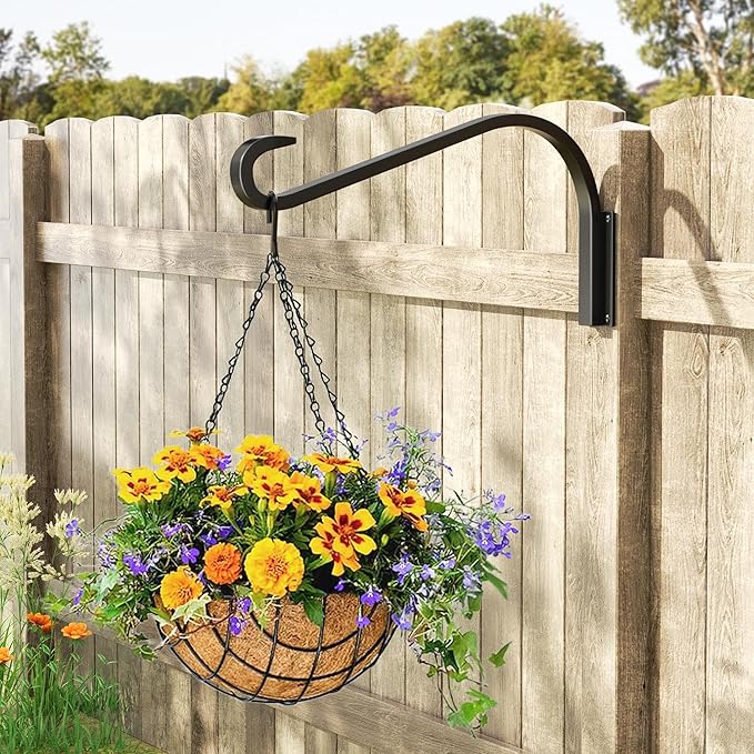 16 Inch 1 Pack Plant Hanger for Indoor/Outdoor Wall Mount - Heavy Duty Hanging Plant Holder & Bird Feeder Hook, Decorative Black Metal Wall Hangers for Plants, Flower Baskets