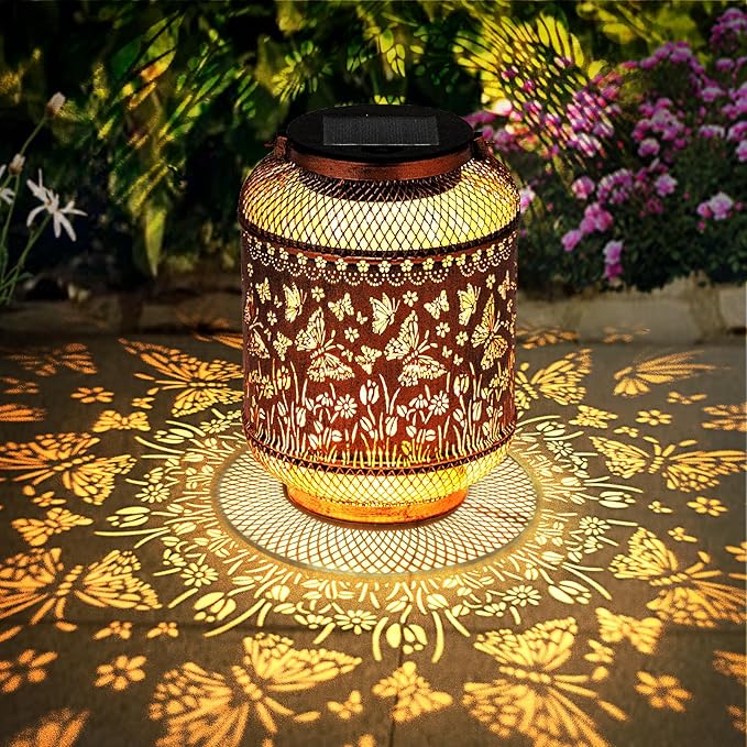 Butterfly Solar Lanterns Outdoor Garden Decor Gifts for Women Mom Grandma Metal Decor Hanging Solar Lights Outdoor Waterproof LED Lanterns for Yard, Patio, Lawn, Tabletop, Landscape