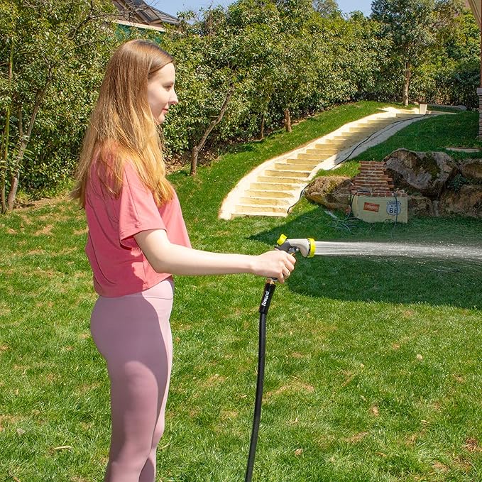 Fevone 50 ft Garden Hose, Heavy Duty Water Hose, Hybrid Polymer, Kink Resistance, Flexible, Durable, Solid Brass Fittings, 3/4" GHT, 5/8" ID, 600 PSI,