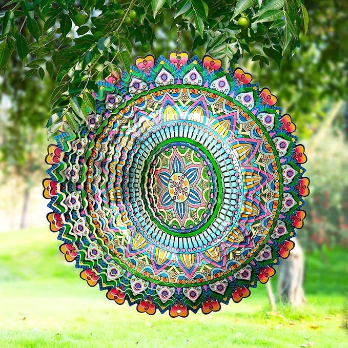 Wind Spinner Rich Love Mandala Wind Spinner Outdoor Hanging Wind Sculptures Kinetic 3D Metal Wind Catcher Yard Art Decoration Garden Decor Gifts for Women/Men/Mother/Father/Daughter/Grandma