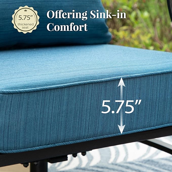 Patio Furniture Set 6 pcs, Outdoor Patio Furniture, 1 X 3-Seat Sofa, 2 X Single Chairs, 2 X Rocker Chairs, 1 X Coffee Table and 5.75" Extra Thick Cushion, Conversation Set,Gemstone Blue