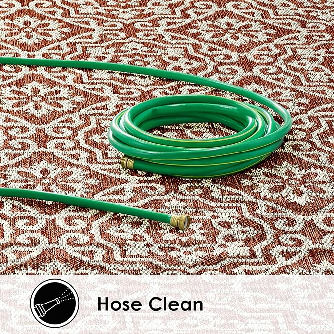 Nicole Miller New York Patio Country Julia Transitional Geometric Indoor/Outdoor Area Rug, Terracotta/Ivory, 7'9"x10'2"