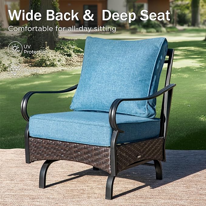 Patio Furniture Set with 56" Fire Pit Table, Premium Outdoor Wicker Metal Frame Furniture with Upgraded Waterproof Thick Cushions for Porch, Poolside, Deck, and Yard （4 Pieces,Navy