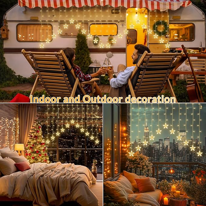 YOUNGAR Stars Icicle Lights, Stars Curtain Lights,11.5ft 118LED Hanging for Home Bedroom Ceiling, Warm White Lights Decor for Wall Indoor, Outdoor, Party, Garden Christmas