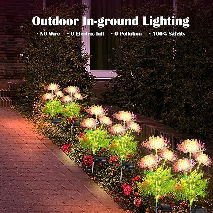 SunKite Solar Garden Lights, Solar Flowers Lights with Glowing Flowers & Stems, Upgraded Solar Panel, Solar Lights Outdoor for Garden,Yard Patio Pathway Decor, Gift for Mother （2 Pack）