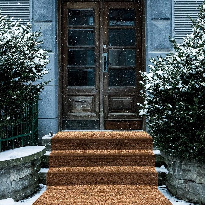 ZeeDix 3 Pack 16 x 80 x 0.28inches Thickened No-Slip Ice and Snow Carpet Mats- Natural Coconut Fiber Carpet for Garden, Front Door, Stairs, Porch Outdoor Safer Walking