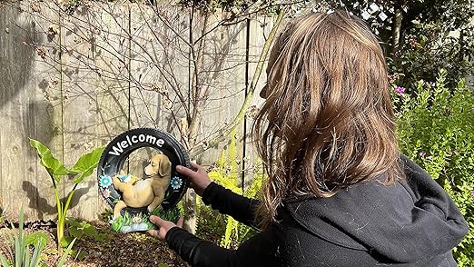 VP Home Chillaxing Welcome Puppy Dog Solar Powered LED Outdoor Decor Garden Light Outdoor Decor Garden Light Welcome Chillax Puppy Statues Outdoor Funny Figurine Decor for Outside Patio, Yard, Lawn