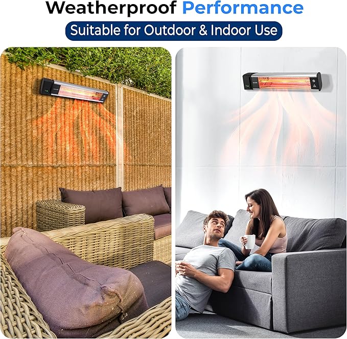 SereneLife Infrared Patio Heater, Wall-Mounted Electric Heater with Remote, 1500W, IP65 Approved, Odorless, Indoor/Outdoor for Patio, Restaurant, Backyard, Garage, Decks