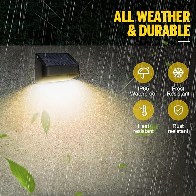 Solar Lights Outdoor 8 Pack, RGB 8 Colors, Dusk to Dawn Deck Light, Solar Deck Lights for Outside IP65 Waterproof, Backyard/Railing/Wall/Step/Patio/Fence