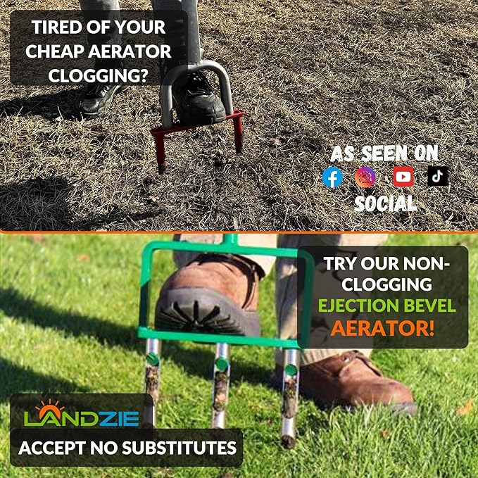 Landzie - The Original Hollow Tine Lawn Aerator Tool - 42 Inch Core Aerator and Grass Aeration Tool Lawn Tools - Stainless Steel Manual Lawn Aerator Plug Aerator and Aerator Lawn Tool