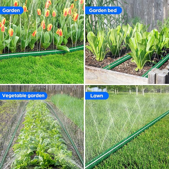 Jin&Bao Sprinkler Hose with Holes 100FT (50FTx2pack), Heavy Duty Watering Garden Hose, High-Efficiency Sprinklers System for Lawn and Garden with Staples
