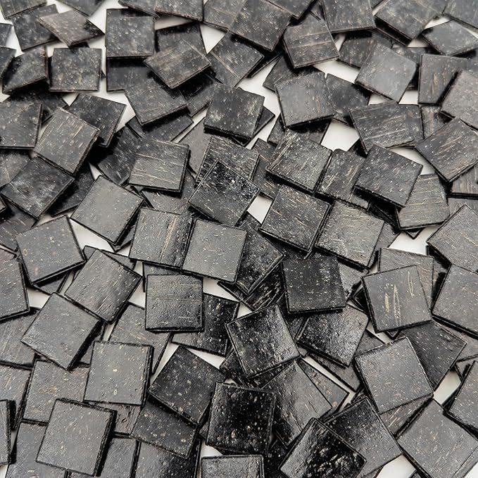 3/4 inch Quartz Glass Mosaic Tiles for Crafts, 1.1 LB, Square Mosaic Pieces for DIY Picture, Home Mosaic Decoration (Black)
