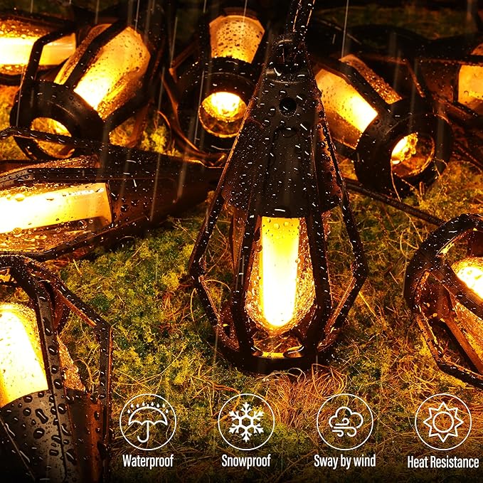 Solar Flame String Lights - 48ft 15 LED Lights Outdoor Solar String Lights for Garden Patio Decoration