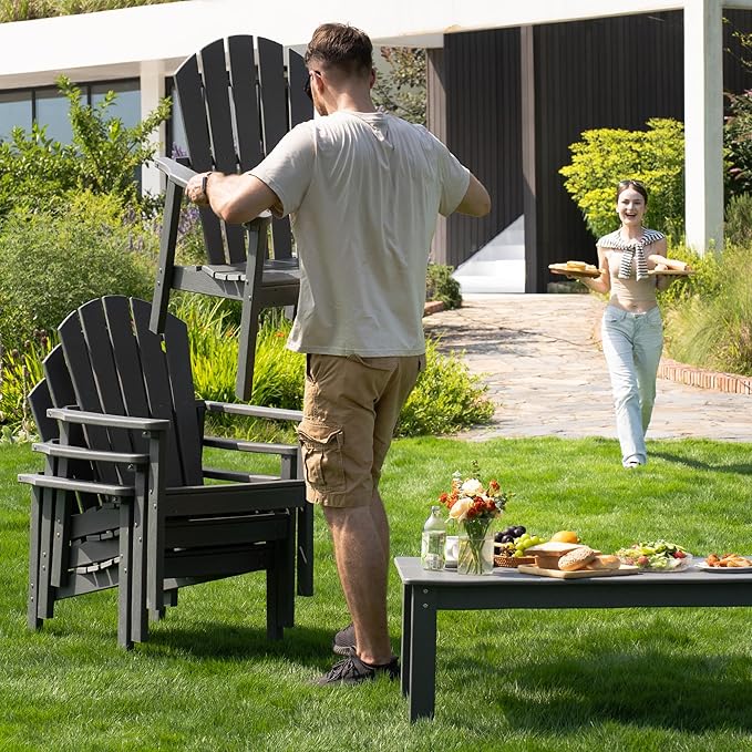 Stackable Adirondack Chair Set of 4, HDPE Outdoor Patio Chair - Durable and Space Saving, Suitable for Porches, Lawns or Garden, Grey