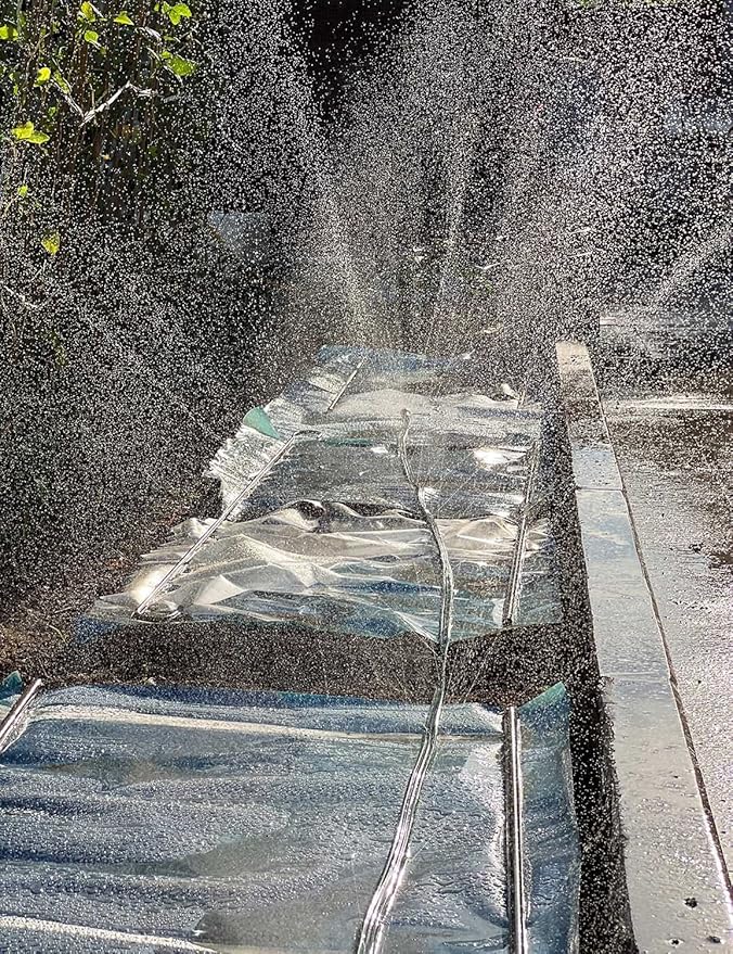 50ft Sprinkler Soaker Hose with Holes, 3-Tube Sprinkler Hose & Soaker Hose with 15 Landscape Staples, New Flexible Material