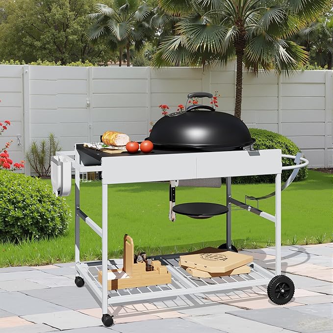 Vongrasig Grill Table for Weber Kettle 18" & 22", Outdoor BBQ Grill Cart for Weber Original Kettle,Jumbo Joe,Master-Touch Charcoal Grill, Outdoor Kitchen Island with Storage