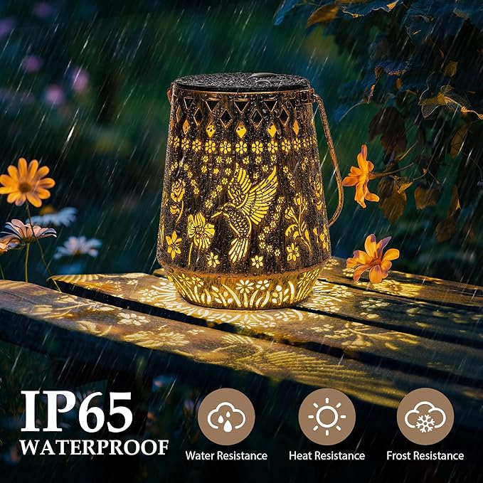 Solar Lanterns Outdoor Decor Waterproof,Hummingbird Hanging Gifts for Women, Mom, Solar Garden Lights Metal Decoration for Outside,Yard, Patio,Garden,Porch,Pool