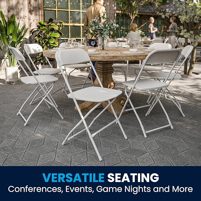 Flash Furniture Hercules Set of 10 Indoor/Outdoor Heavy-Duty Plastic Folding Chairs, Foldable Commercial Stacking Chairs with 650-lb. Static Weight Capacity, White