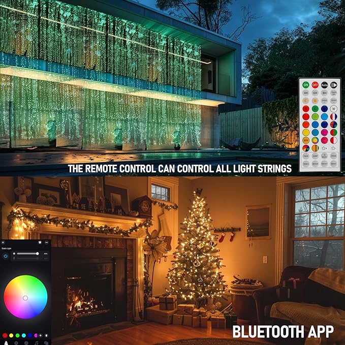Dazzle Bright Smart Christmas String Lights, 98FT 300 LED RGB Color Changing String Lights with Remote & App Controlled, Christmas Decorations for Indoor Outdoor Holiday Xmas Tree Party Decor