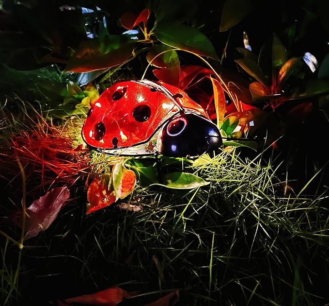 Solar Ladybug Outdoor Garden Statue,Hanging Waterproof LED Solar Lights Outdoor Decor,Metal Ladybug Ornament,Lantern Indoor Figurines for Patio Garden Table Decor for Ourdoor