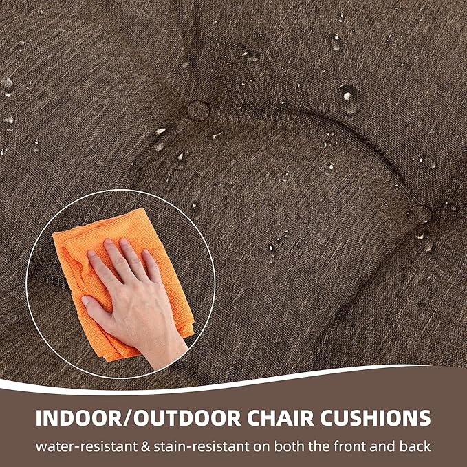 RACE LEAF 19" x 19" Patio Chair Seat Pads Brown - Outdoor/Indoor Patio Cushions Set of 2 - Replacement Cushions for Chairs and Seating - Olefin Seat Pads for Porch, Deck, and Garden Seats