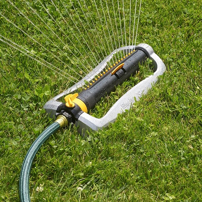 Melnor 65154AMZ XT Turbo Oscillating Sprinkler, Metal Base, 4,500 sq. ft., Quick Connect Bundle, 3-Way Adjustable, Black, Yellow