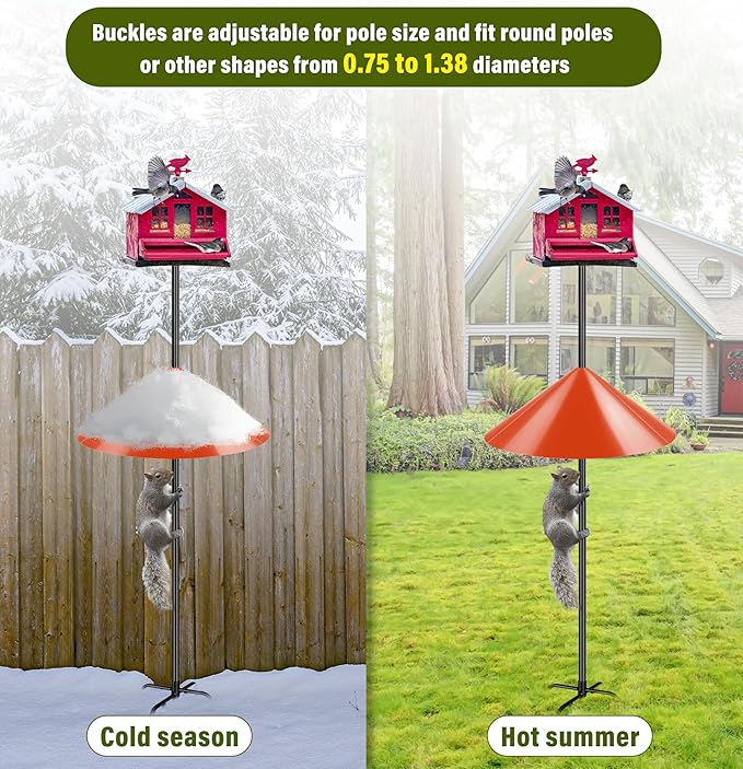 Squirrel Baffle for Bird Feeder Pole, 19-Inch Outdoor Bird Feeder Guard, Squirrel-Proof Birdhouse Baffles, Shepherd's Hook for Outside(Red)