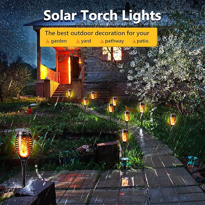 Toodour Solar Torch Flame Lights, 12 Pack Solar Light Outdoor with Flickering Flame, Waterproof Pathway Lights Landscape Decoration Lighting for Garden, Lawn, Yard, Outdoor Decorations