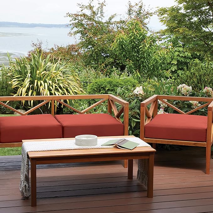 Classic Accessories Ravenna Water-Resistant 25 x 25 x 5 Inch Square Patio Seat Cushion Slip Cover & Foam, Spice, Lounge Chair Cushion