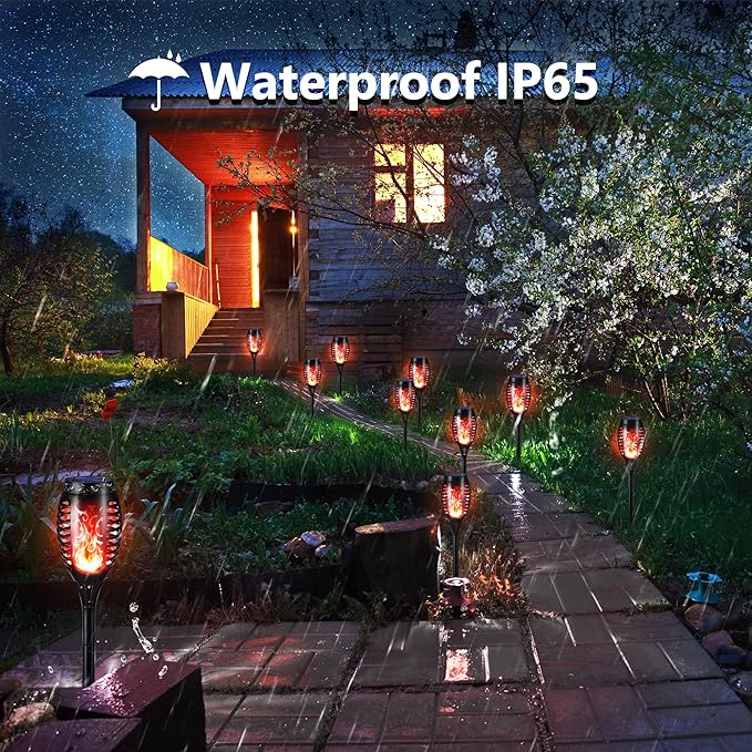 Toodour Solar Torch Flame Lights, 6 Pack Solar Lights Outdoor with Flickering Flame, Waterproof Solar Pathway Lights Landscape Decoration Lighting for Garden, Lawn, Yard, Outdoor Decor - Red