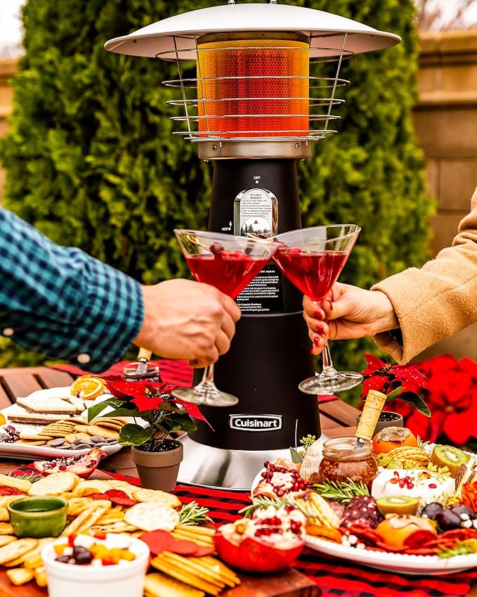 Cuisinart Portable Tabletop Patio Heater, 11,000 BTU Outdoor Propane Heater with Safety Tilt Switch and Adjustable Heat, Burner Screen Guard, 30 sq. Foot Heat Range, Gray