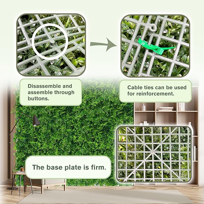 Greenery Faux Grass Wall Backdrop: 48"x128" (43 SQFT) UV-Anti Artificial Green Boxwood Panel for Patio Balcony Privacy & Ivy Fence Covering Privacy, Garden, Backyard Wall Backdrop Decor