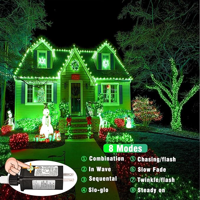 300 LED Green Lights Outdoor, 99ft Green String Lights for St Patricks Day Decor, Clear Wire 8 Modes Waterproof Plug in Green Christmas Lights with Timer Memory for Room Tree Party Decorations