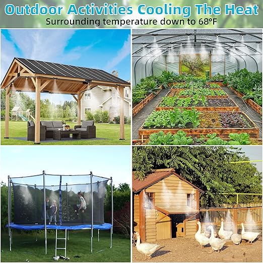 50FT Misters for Outside Patio Outdoor Misting System with Water Filter Automatic Cooling Patio Greenhouse Fan BBQ Pool Mist Kit for Irrigation Garden Durable All-Weather 1/4" Tubing