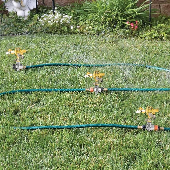 Hourleey 2 Pack Impact Lawn Sprinklers for Yard, Heavy Duty Water Sprinkler Head with Aluminum Alloy Spike Base, Adjustable Pulsating Sprinkler for Large Area Lawn Patio Garden