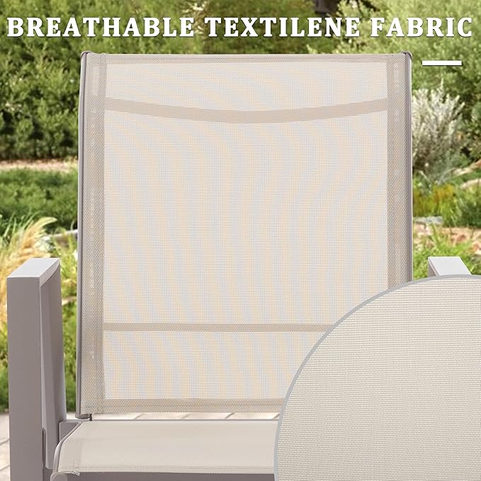 Outdoor Patio Chairs Set of 8, Ivory Beige Stackable Outdoor Chairs, Lightweight Patio Set with High Back, Metal Dining Chair for Lawn, Garden, Yard and Deck