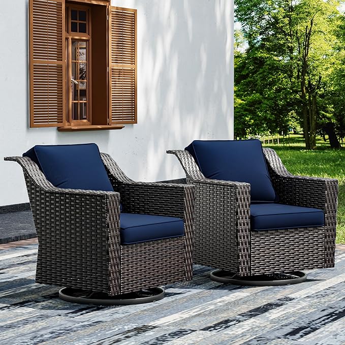 Joyside Swivel Patio Chairs Set of 2, Wicker Patio Furniture with Wide Armrest and Thick Cushions, Upgraded Large Size for Backyard, Garden, Poolside