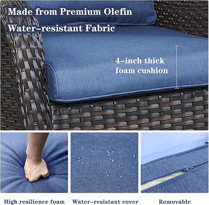 Outdoor Swivel Rcoker Patio Chair - 3 Pieces Wicker Swivel Glider Chairs with Side Table, Patio Furniture Set for Porch Deck Balcony Garden