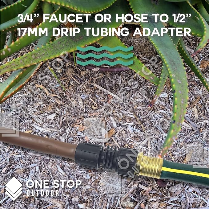 One Stop Outdoor USA Made 3-Pack 1/2 Inch Drip Irrigation Tubing to Faucet/Garden Hose Adapter - Reusable Connector Fittings for Most 17mm Rain Bird, Orbit, Dig, Toro 1/2 or 5/8 Tubing x 3/4" FHT