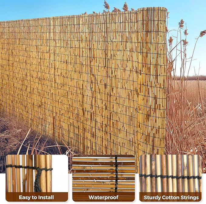 Natural Reed Fencing, Eco-Friendly Reed Fence, 5 feet High x 13.1 feet Long, Reed Screen for Backyard Patio Garden and More,Brown…