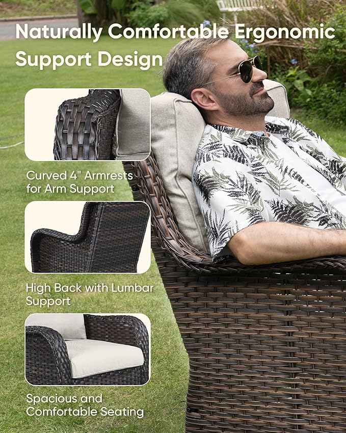 HUMMUH Wicker Patio Furniture Set with Outdoor Swivel Rocker Patio Chairs,High Back Outdoor Couch and Table 5 Pieces Outdoor Furniture for Porch Garden Deck