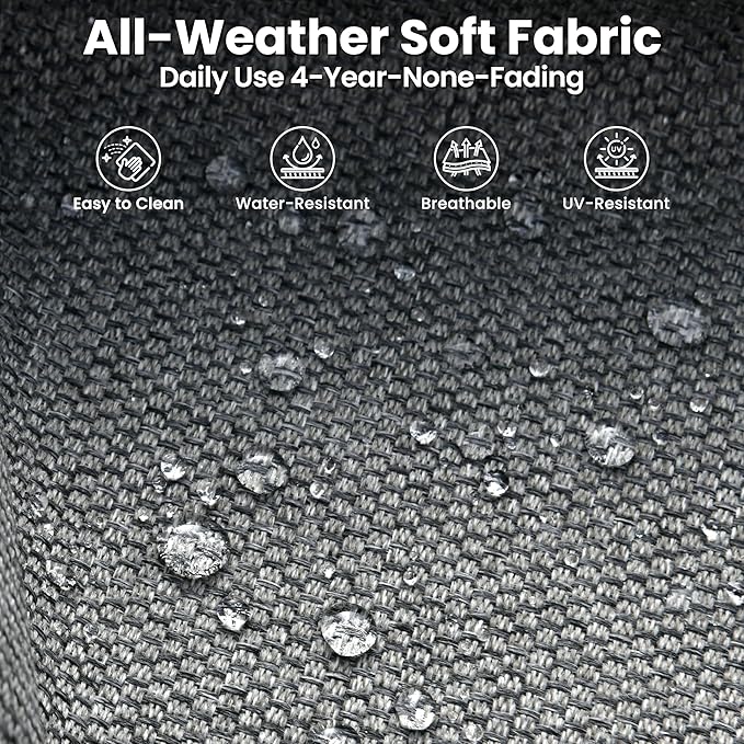 ovios 6 Pieces Patio Furniture Set Outdoor Sofa Couch with Solar Lights Table Comfy Cushions, Modern Deep Seat Wicker Rattan Conversation Set for Porch Deck, Dark Grey