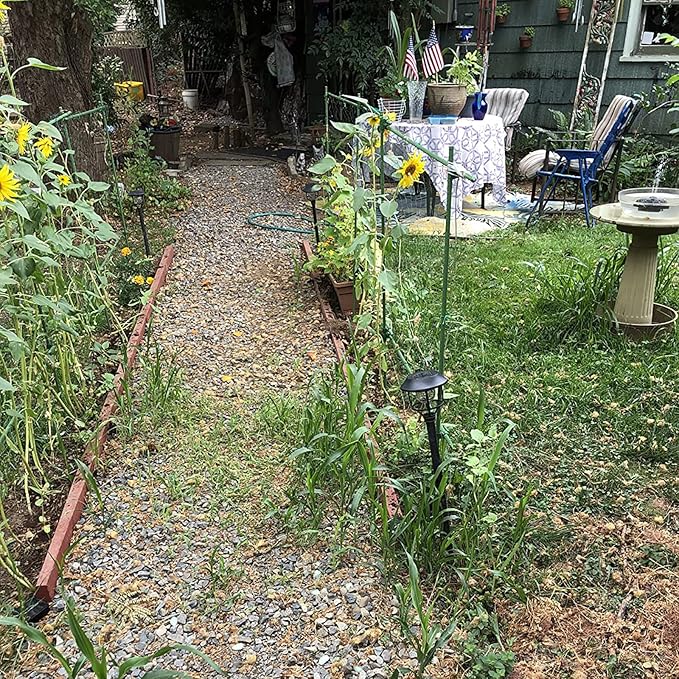 Garden Stakes 60 Pack, 16 Inch Each, DIY 3ft 4ft 5ft 6ft 7ft Sturdy Steel Plant Stakes with 50 Connectors, 30 Rotatable Clips, 10 A-Type Connecting Pipe and 164 Feet Twist Tie for Climbing Plants