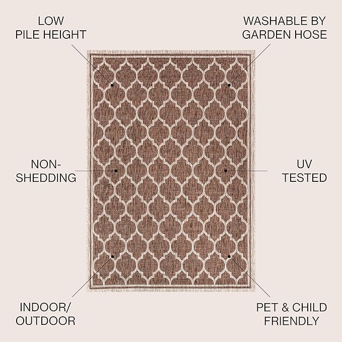 Eyely BMS109B-3SQ Santa Monica Trebol Moroccan Trellis Textured Weave, Pet Friendly, Non-Shedding, Stain Resistant, Easy-Cleaning, Espresso/Taupe, 3' Square, Indoor/Outdoor, Area Rug