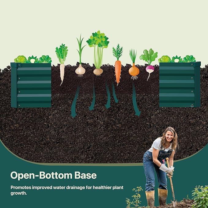 2Pcs Raised Garden Bed - 2 Pack Large Metal Planter Boxes for Vegetables, Flowers, and Herbs - Includes 2 3ft x 30ft Weed Barrier Fabric and 1 Pair of Gloves - Green (8x4x1ft, 2pcs)