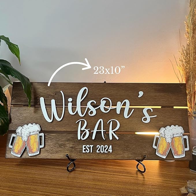 Personalized Wooden Bar Sign with Family Name, Coffee Bar Signs for Kitchen Decor, Business Sign with Established Date, Rustic Wooden Wall Decor, Custom Bar Name Plaque, Gift for Bar Owners