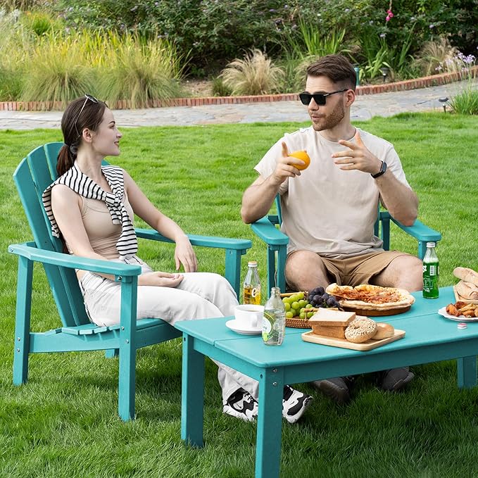 Stackable Adirondack Chair Set of 2, HDPE Outdoor Patio Chair - Durable and Space Saving, Suitable for Porches, Lawns or Garden, Aruba