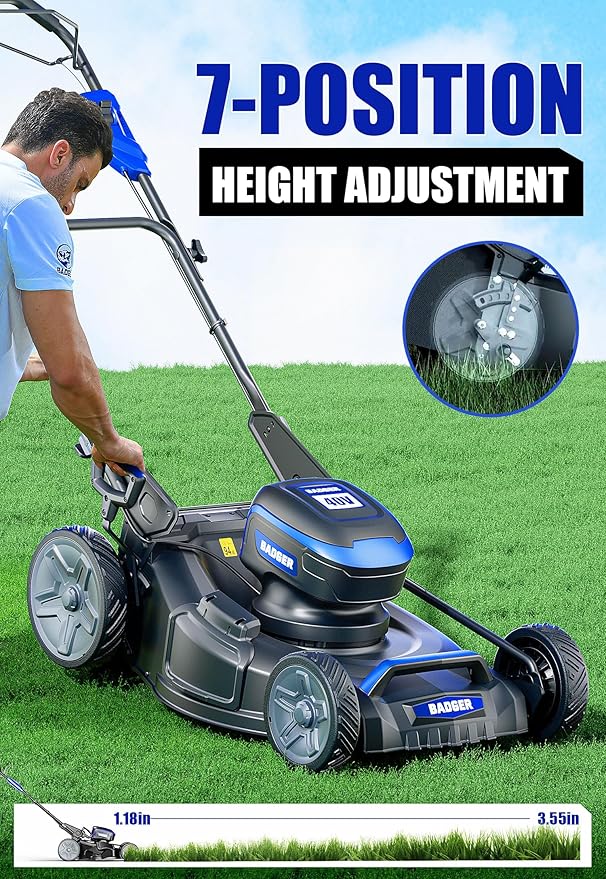 WILD BADGER POWER Lawn Mower Self Propelled 40V Brushless 21" Cordless, 7 Cutting Height Adjustments Electric Lawn Mower, Quickly Folding, 2 * 4.0Ah Battery and1*2Ah Super Charger Included